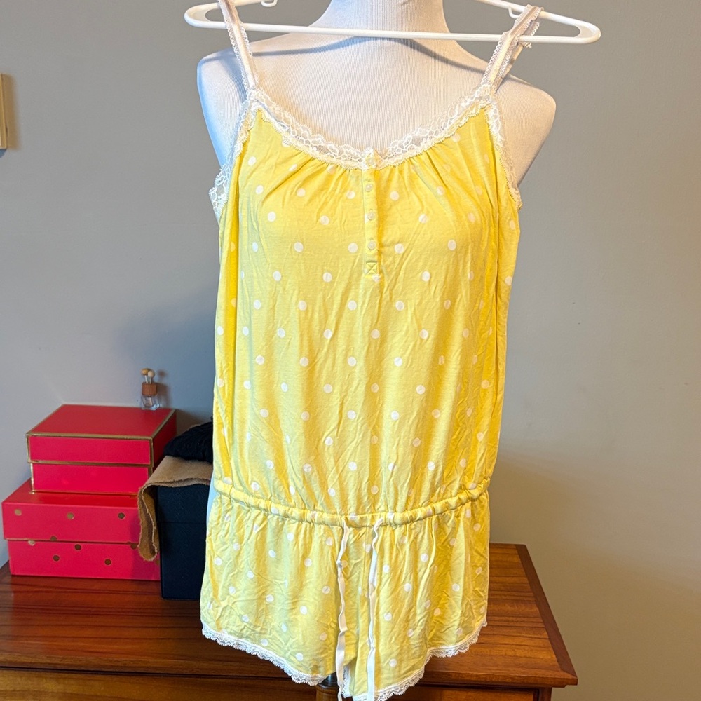 Victoria's Secret Yellow Polka Dot Lace-Trim Pajama Romper